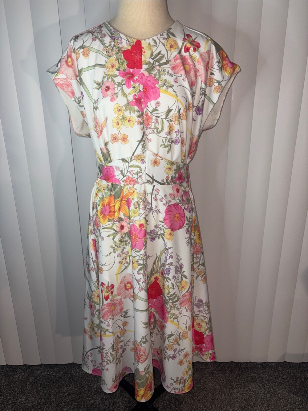 Gibson & Latimer Floral Print A-Line Midi Dress Size Large Belted Modest